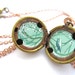 Aqua Bird Locket - Oil Painted - White Spring Blossoms with Bird on Branches - Shades of Seafoam, Aqua and Turquoise
