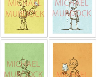 Cute Robot Art Prints - 4 pack - 11x14