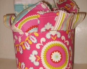 Kumari Garden--- Baby Gift Set--- Burp Cloth, Bib, Rattle Block, Wash Cloth Set and Fabric Basket