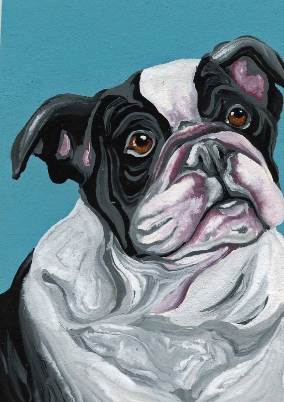 Items similar to ACEO White and Black English Bulldog Original Gouache ...