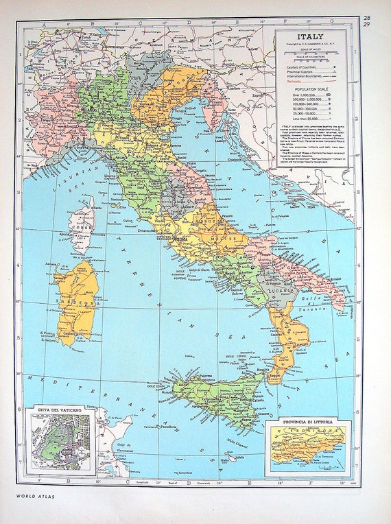 Italy Germany Map 1947 Large 2 Sided Book by mysunshinevintage