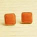 Orange Summer - Salmon Orange Enameled on Large Square Gold Setting Ear Studs - gift under 10
