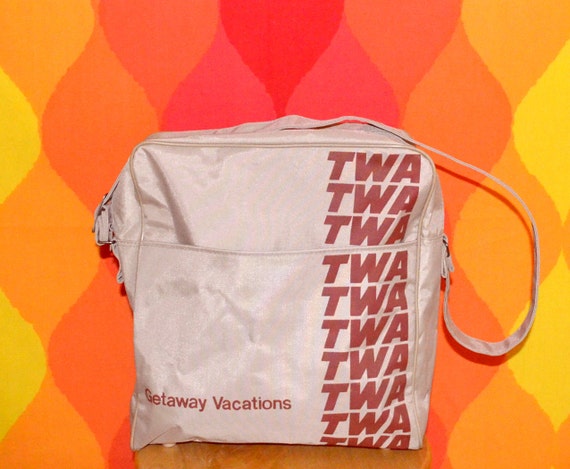 vintage 80s flight bag TWA getaway vacations square messenger