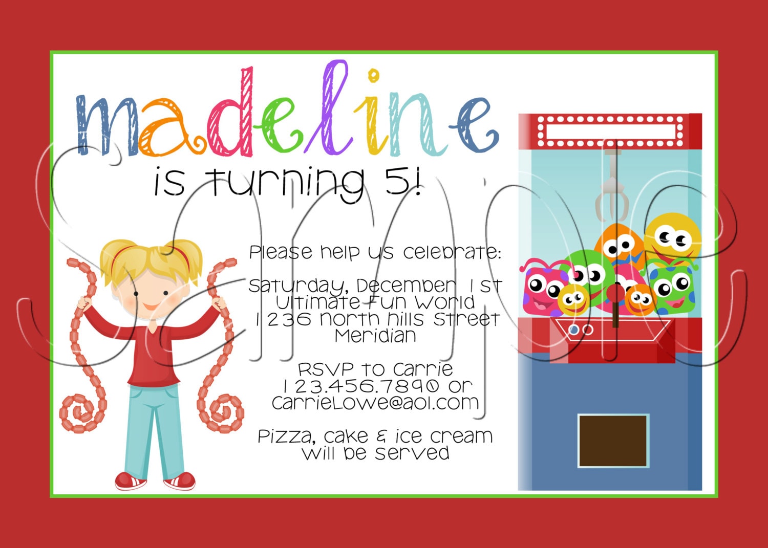 Custom Printable Arcade Birthday Party Invitation