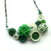 White and Green Flowers Button Necklace