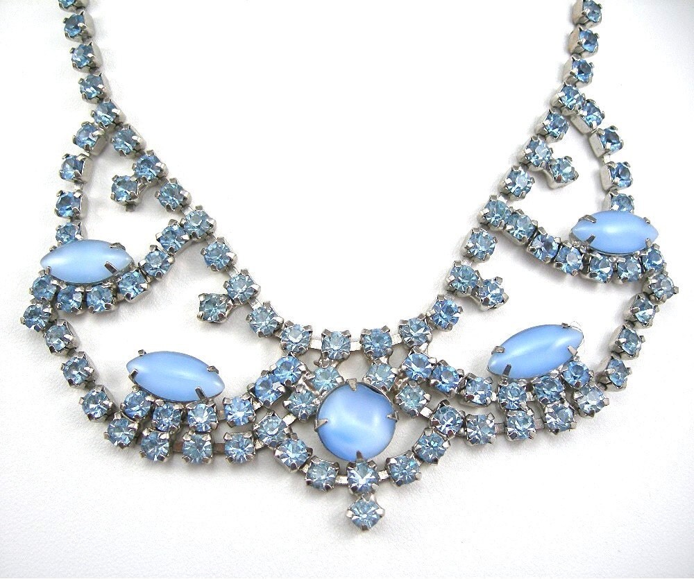 Icy Blue Rhinestone Necklace Plus Blue by AtticDustAntiques