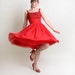 1950s Chiffon Cocktail Dress by Emma Domb - Bright Cherry Red with Sequin Bodice - Medium Homecoming Queen