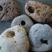 Special request for Jess...9 BEACH STONES with natural holes, sand stone, wishing rocks, fossil, good fortune