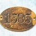 Oval Brass Number Tag Postal Box 1385 Tag Rustic Primitive Antique Victorian Ephemera PO Box ID DIY Pendant Steampunk