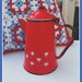 Vintage Cherry Red Enamel Ware Coffee Pot with Hearts