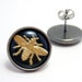 Vintage Inspired Gold Bee Stud Earrings - Gold embossed bee on black background post earrings