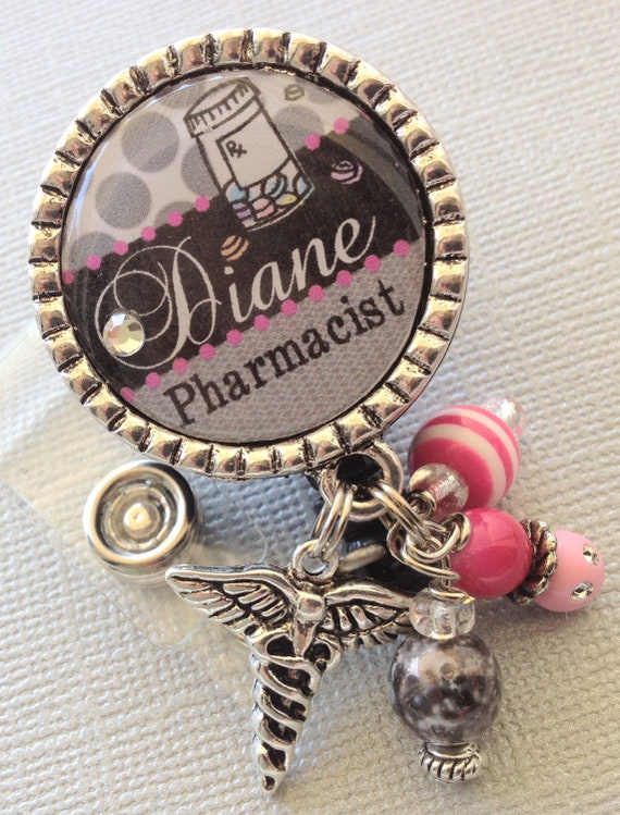 Pharmacy Technician ID Badge Reel Personalized Name by buttonit