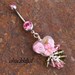 Light Pink Heart w Flowers N Crystals Lampwork Glass Floral DeSIGNeR Belly Button Ring Wedding Easter Spring Summer Bouquet
