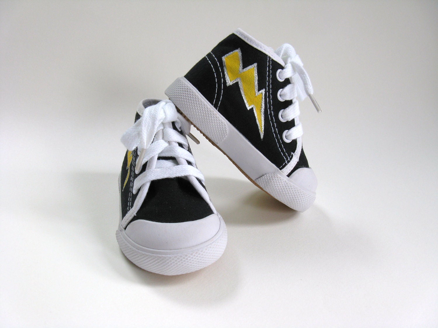 Lightning Bolt Shoes Hand Painted Black Hi Top Hero Sneakers