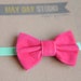 newborn baby toddler girls fabric bow headband - hot pink corduroy on mint green velvet elastic