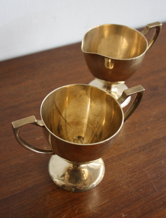 Vintage brass sugar and creamer set
