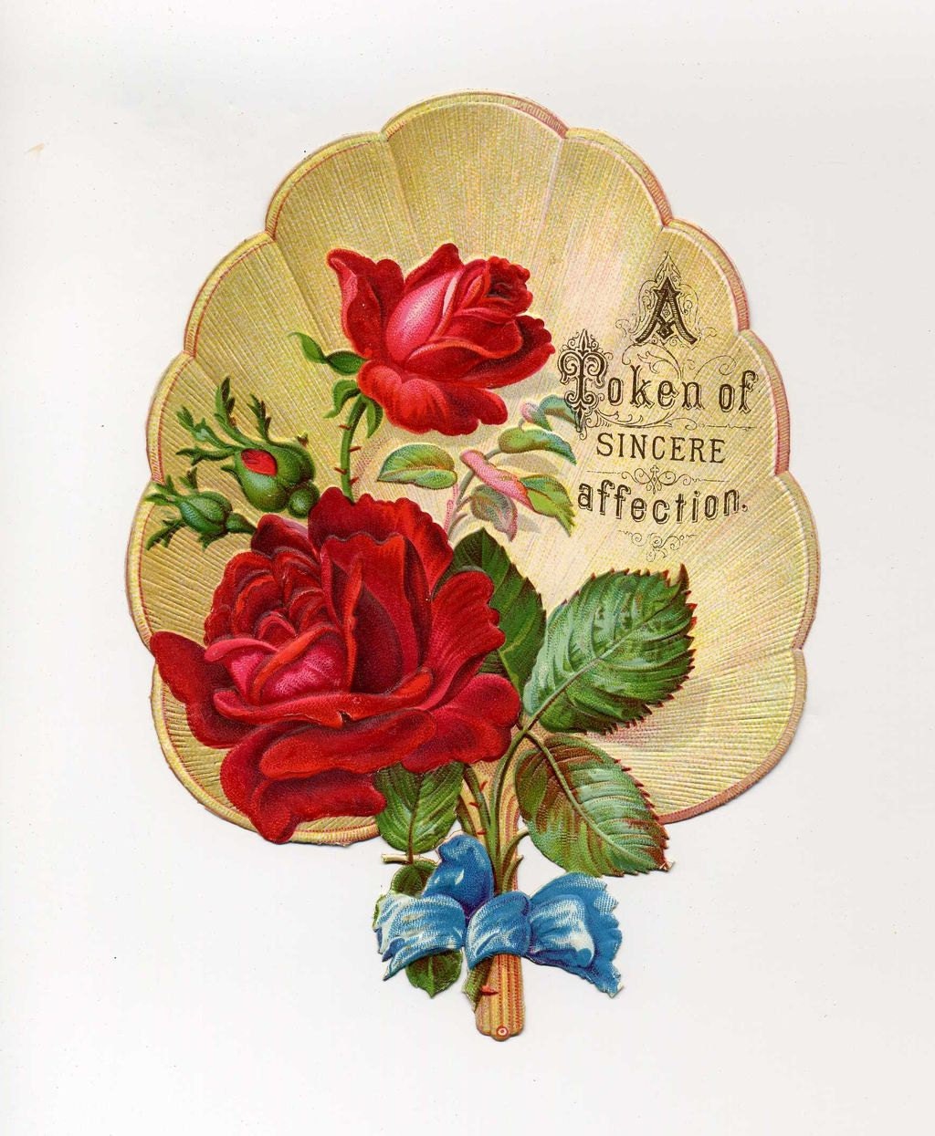 Victorian Greeting Card Lovely Die Cut Fan With Roses