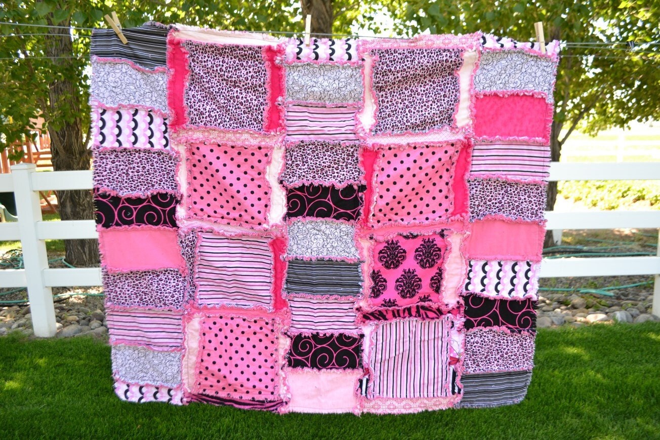 Pink Leopard Rag Quilt Baby Blanket Crib Size by avisiontoremember
