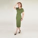 RESERVED 50s Olive Green Long Lean Sheath Dress with Neckline Detail M