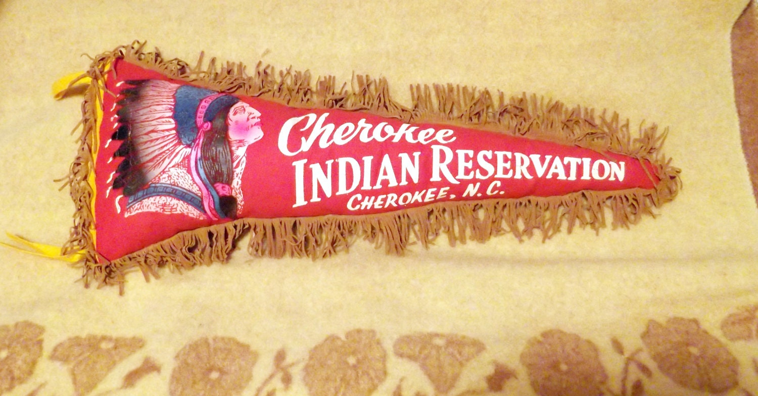 Kitschy Vintage Pennant Pillow Cherokee Indian Reservation