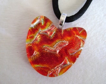 Red heart dichroic glass pendant. dichroic jewelry.