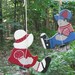 Vintage Sunbonnet Sue and Baseball Bill Wood Swingers - 1940s Yard Garden Handmade Decor - Shabby Cottage