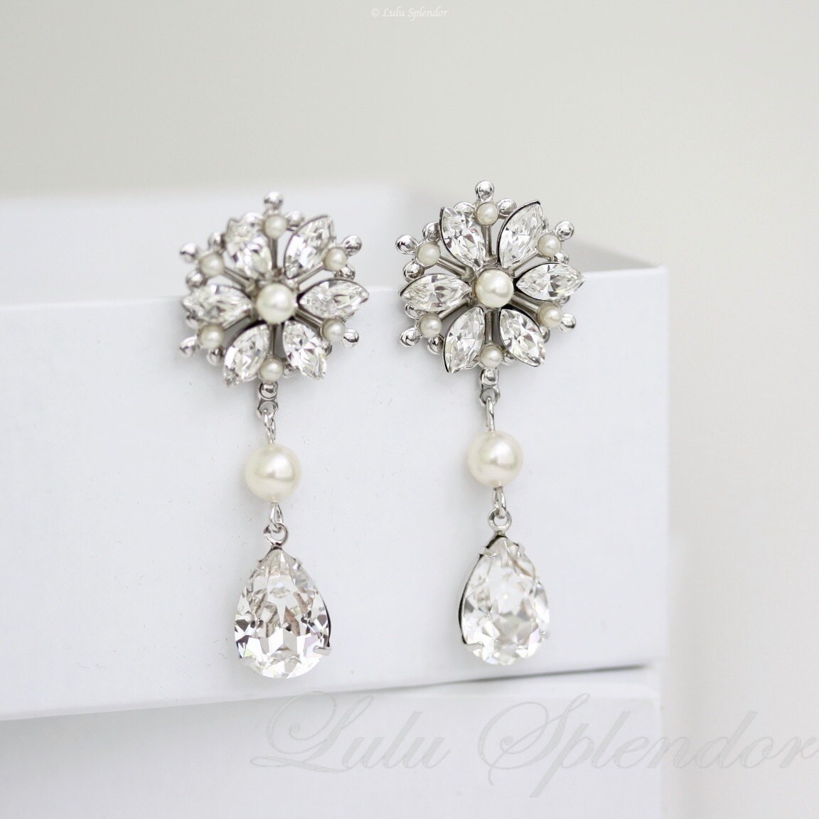 Wedding Earrings Flower Bridal Earrings Rhinestone Crystal