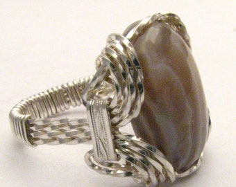 Handmade Sterling Silver Wire Wrap Botswana Agate Ring ...