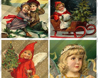 Digital Collage Sheet Altered Art Slide Images 2" X 2" Christmas Cards (Sheet no.O198) Instant Download