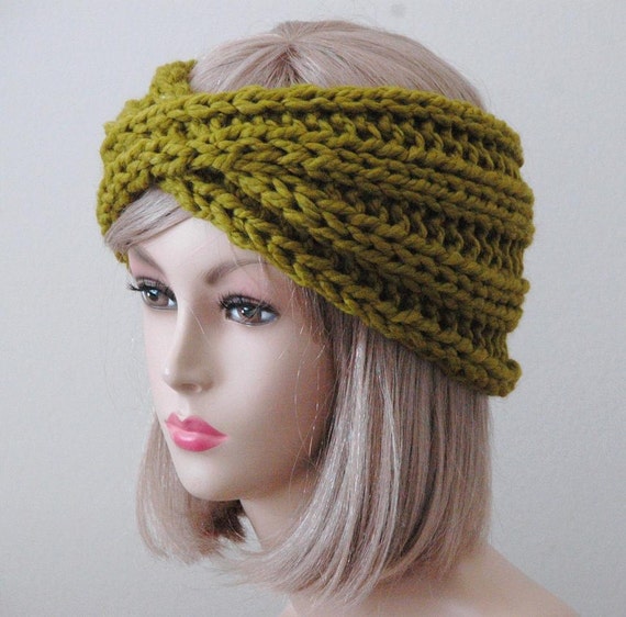Items similar to Lemongrass Green Knit Headband - Twisted ...
