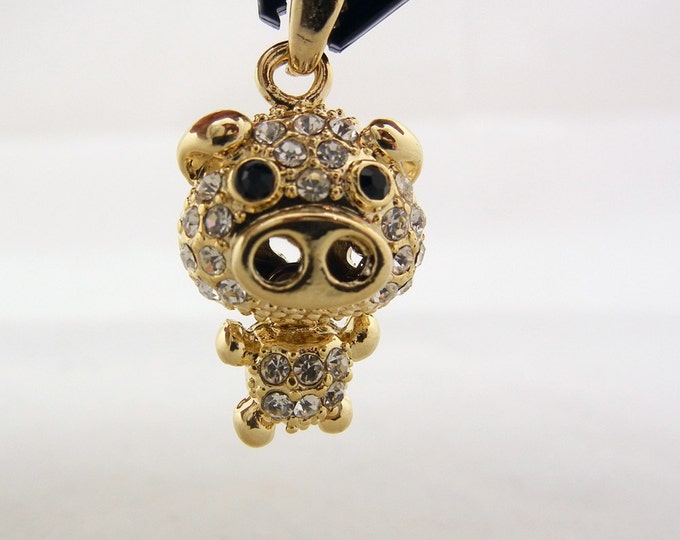 Gold-tone Dimensional Pig Pendant Rhinestone Encrusted