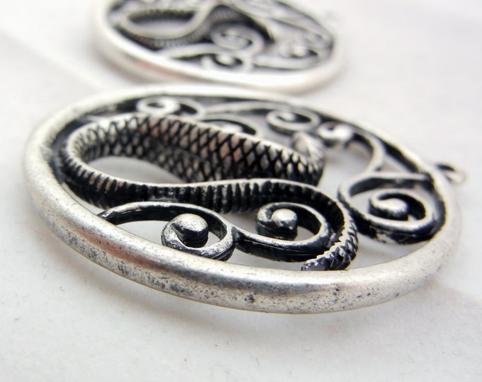 Pair of Antique Silver-tone Round Snake Charms