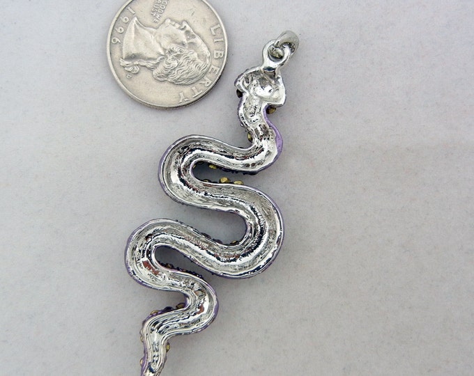 Large Purple Silver-tone Snake Pendant with Amethyst Rhinestones SALE