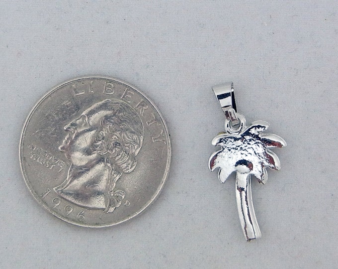 Small Rhinestone Palm Tree Pendant Silver-tone