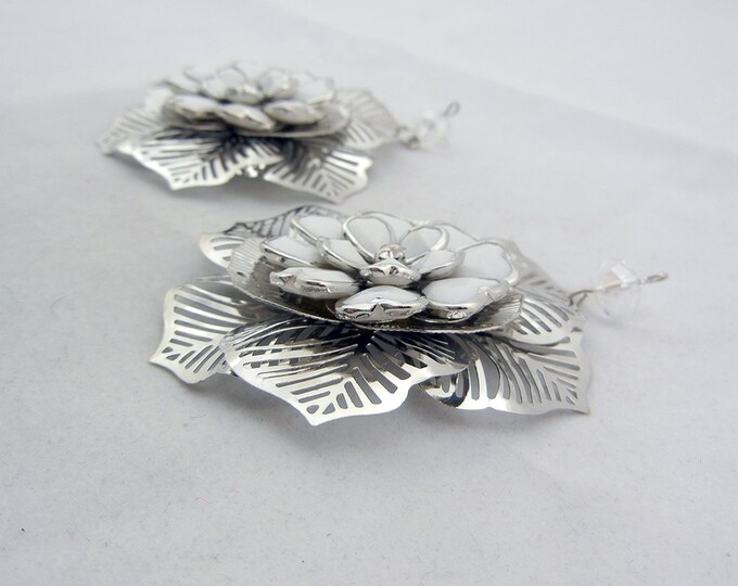 Pair of Large Dimensional Silver-tone Filigree Flower Charms