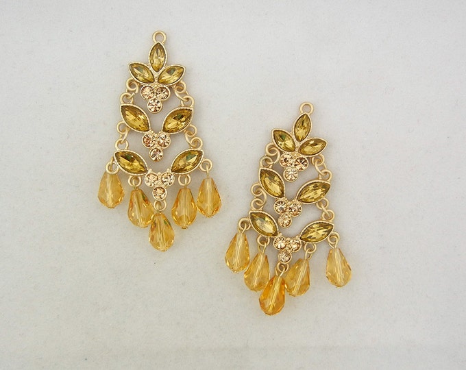 Pair of Matte Gold-tone Topaz Rhinestone Tiered Drop Charms