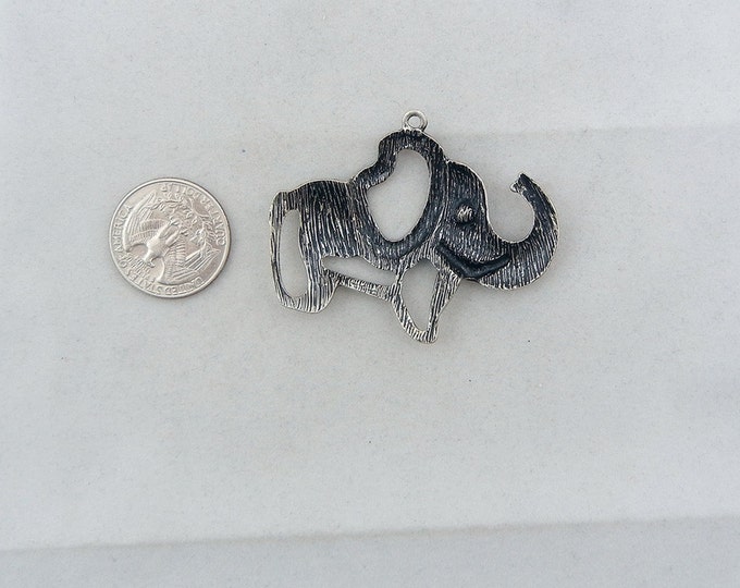 Burnished Silver-tone Cut-out Elephant Charm Rhinestone Eye