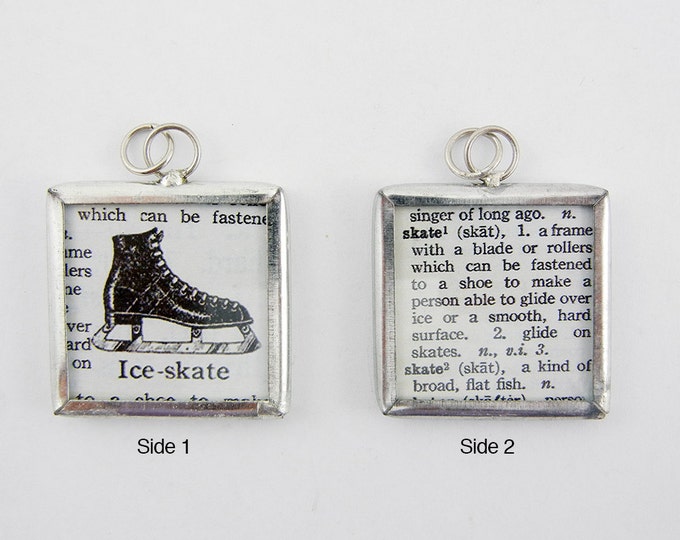 One Square Framed Two Sided Ice Skate Pendant