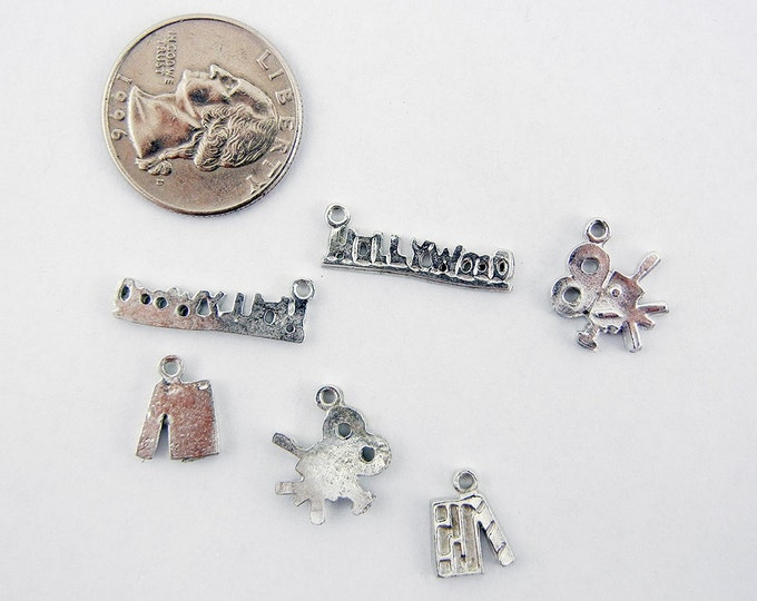 6 Small Hollywood and Movie Themed Pewter Charms