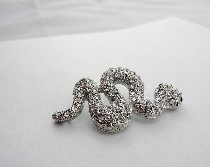 Silver tone Rhinestone Snake Pendant Double Link