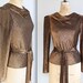 RESERVED vintage 1980s metallic blouse. Small/Med. Copper gold black lame shirt with cowl neck, belt. Disco glam / the TEQUILA SUNRISE top