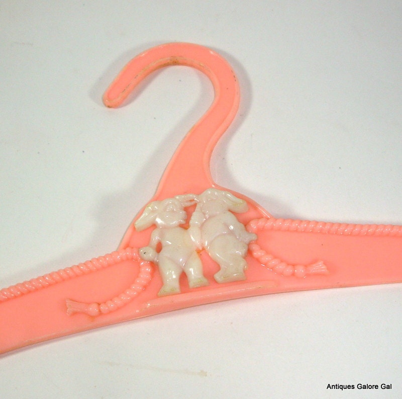 Vintage Children's Coat Hanger Pink Plastic Bunnies