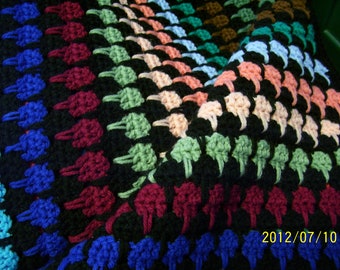 hand crochet afghan multi-color yarn close stitch pattern