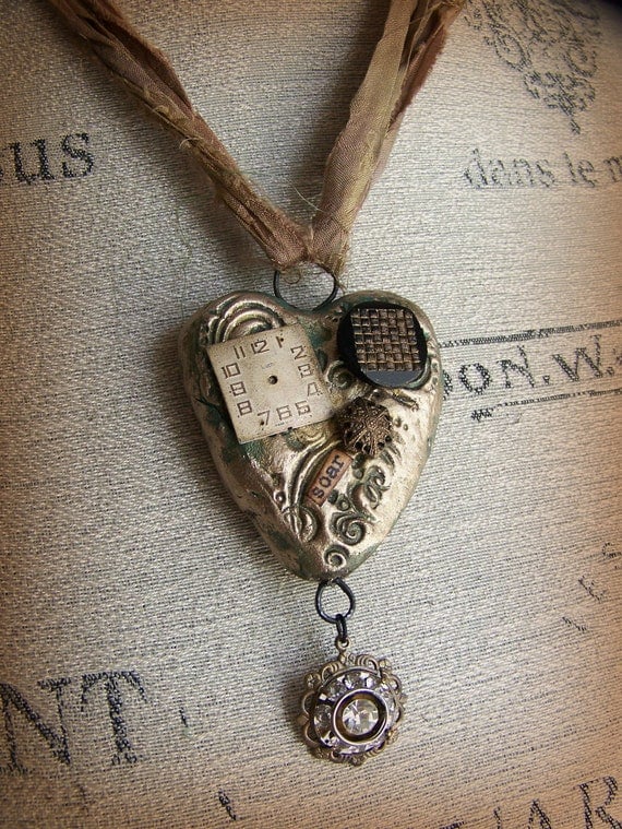 Handmade Valentine Jewelry Mixed Media Statement Necklace