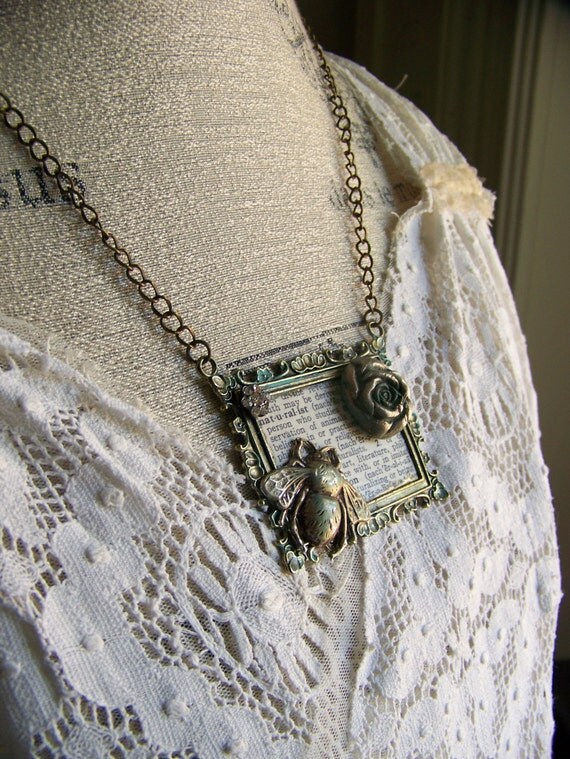 Handmade Art Assemblage Necklace Vintage Style Necklace