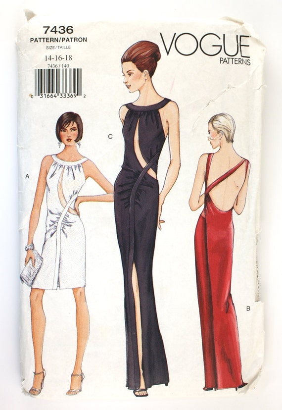 Vogue 7436 Misses Asymmetrical Evening Dress Pattern Cut-Outs