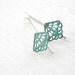 Verdigris Filigree Geometric Earrings, sterling silver, brass vintage dangle earrings, blue green patina