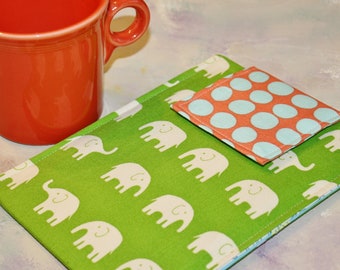 Kindle Sleeve, Kindle Paperwhite Sleeve, Nook Sleeve, Nook Color, Ereader, Gadget Case - Elephant Walk in Green Dots