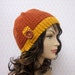 Burnt Orange Beanie Crochet Hat - Womens Cap with Yellow Trim - Fall Winter Fashion Accessories