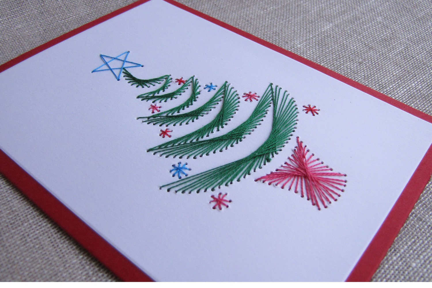 Holiday Christmas Stitched Greeting Card Cross Stitched Card